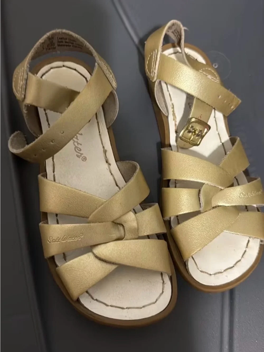 Childrens Metallic Gold Strappy Sandals with Buckle